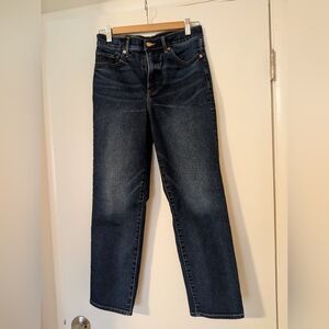 Express straight ankle high rise dark denim jeans